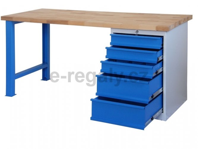 Dielenský stôl AXTOR E105 - s otvoreným zásuvkovým kontajnerom, modré podnožie