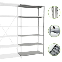 Profesionálny kovový policový regál VARIMO - prístavné pole (koláž) Profesionálny kovový policový regál VARIMO - prístavné pole (koláž)