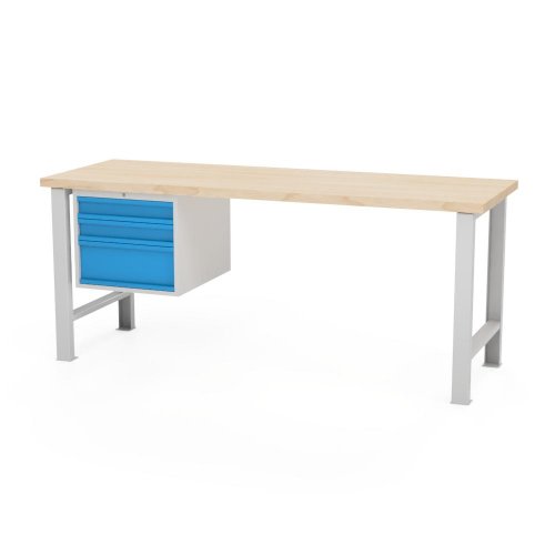 Dielenský stôl AXTOR E104 - so závesným zásuvkovým kontajnerom, šedé podnožie, šedá skrinka (variant 2000 mm)