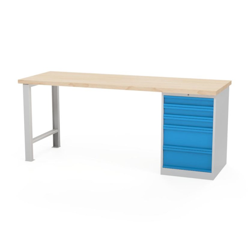 Dílenský stůl AXTOR E105 - se zásuvkovým kontejnerem, šedé podnoží, šedá skříňka (varianta 2000 mm)