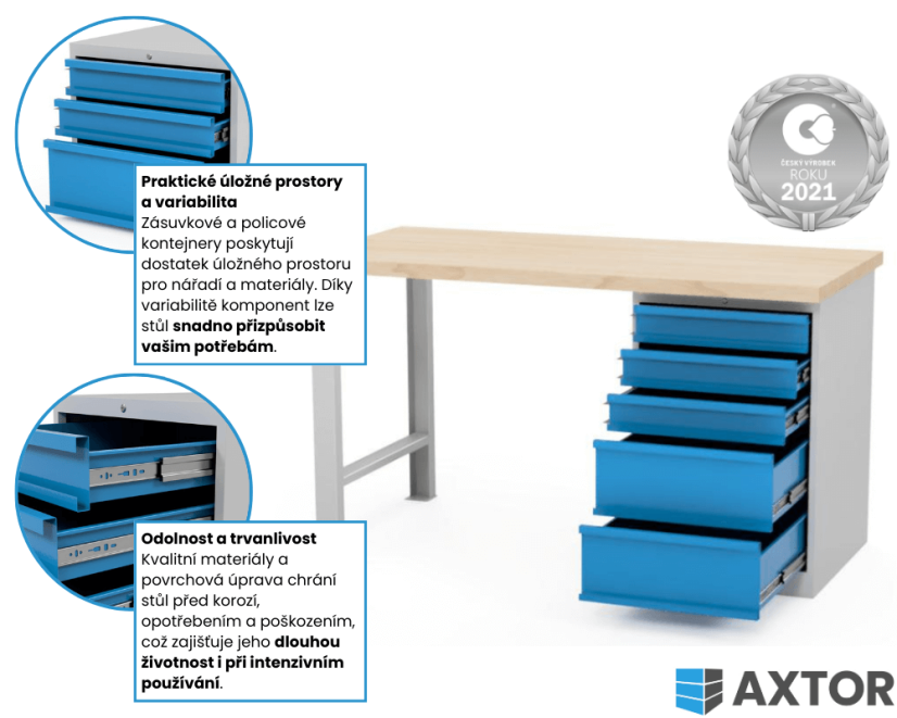 Dílenský stůl AXTOR E105 - délka 1200 mm | modrá podnož