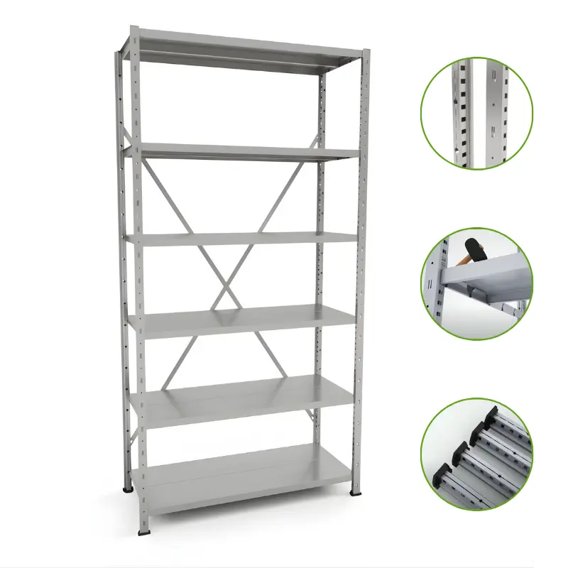 Kovový policový regál VARIMO profesionální (koláž)