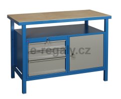 Dílenský stůl svařovaný - GS171 | 850x1200x600 mm | 3 zásuvky, 2 police