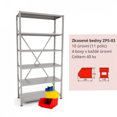 Kovový regál s plastovými boxmi ZPS-03 | 11 políc | 40 ks boxov