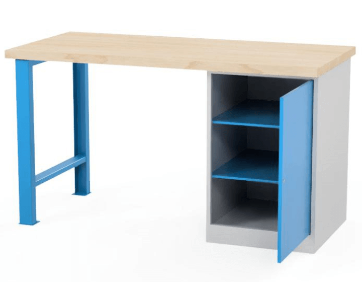 Dílenský stůl AXTOR E103 s velkým kovovým kontejnerem (modrá)