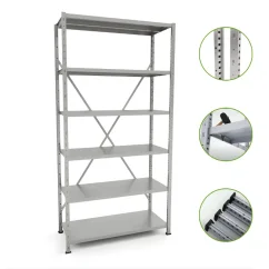 Kovový policový regál VARIMO profesionální (koláž) Kovový policový regál VARIMO profesionální (koláž)