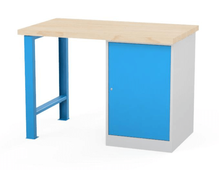 Dílenský stůl AXTOR E103 s velkým kovovým kontejnerem (modrá)