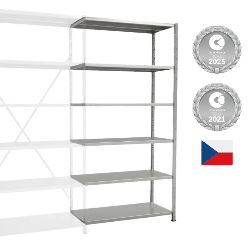 Kovový policový regál VARIMO profesionální (ocenění) - přístavný