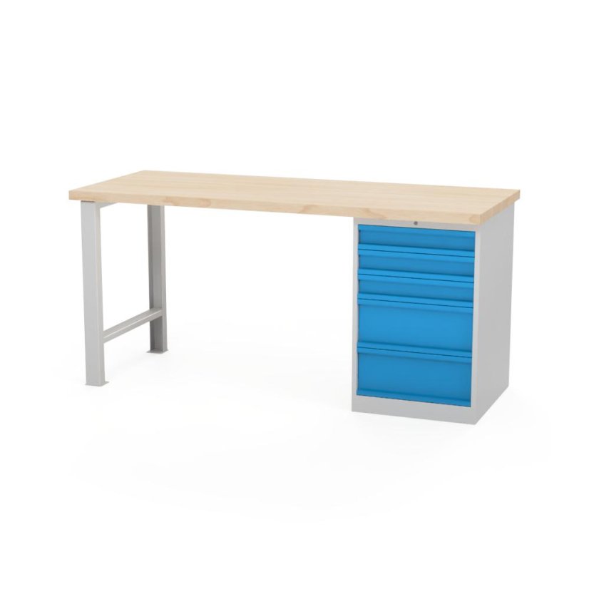 Dielenský stôl AXTOR E105 - so zásuvkovým kontajnerom, šedé podnožie, šedá skrinka (variant 1750 mm)