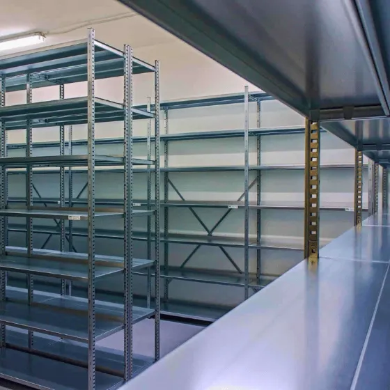 Regál VARIMO | 2000x850x600 mm, 6 políc | nosnosť police 150 kg | kovový, zinkovaný, bezskrutkový