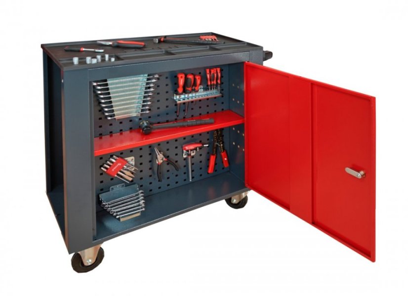 Dílenský vozík na nářadí oboustranný B250, strana s dvířky