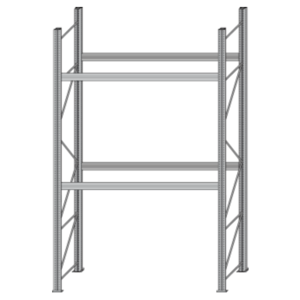 Paletový regál BI-BLOC - šířka 2700 mm, výška 4500 mm, 2 ukládací úrovně