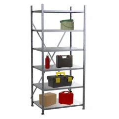 Regál VARIMO | 2000x850x600 mm, 6 políc | nosnosť police 150 kg | kovový, zinkovaný, bezskrutkový