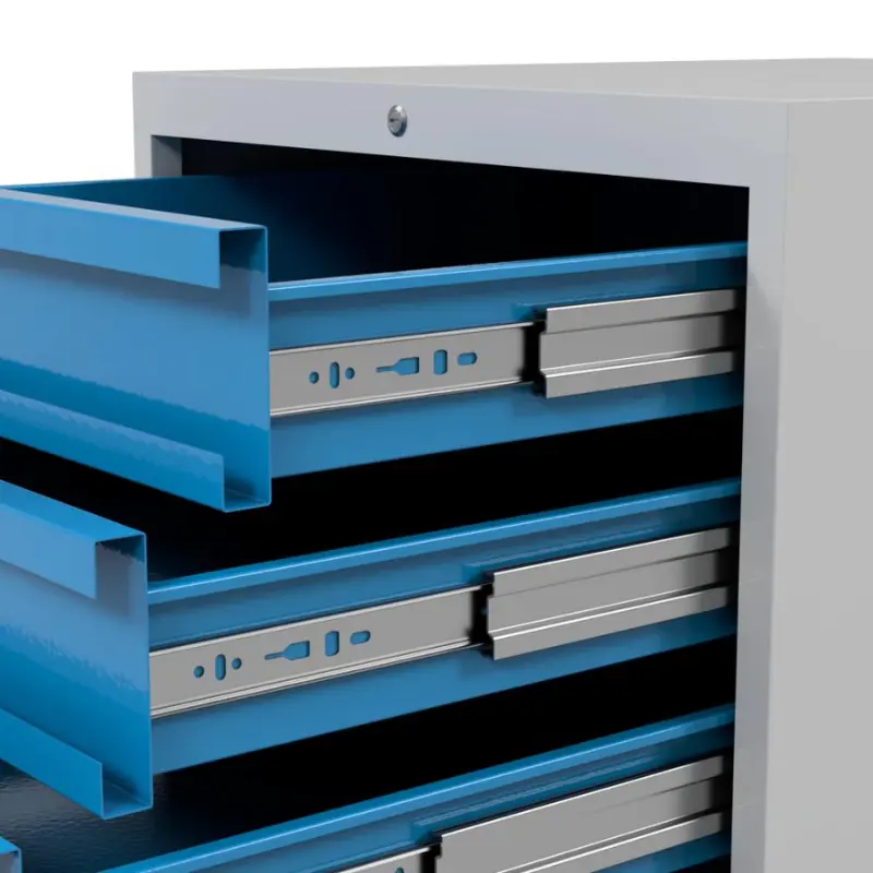 Kovový zásuvkový kontajner pre dielenské stoly (detail)