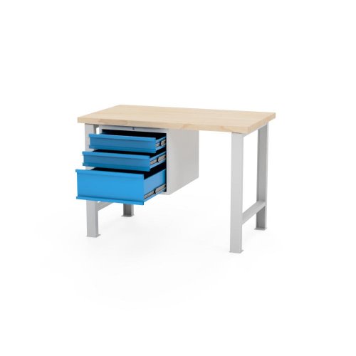 Dielenský stôl AXTOR E104 - s otvoreným závesným zásuvkovým kontajnerom, šedé podnožie, šedá skrinka (variant 1200 mm)